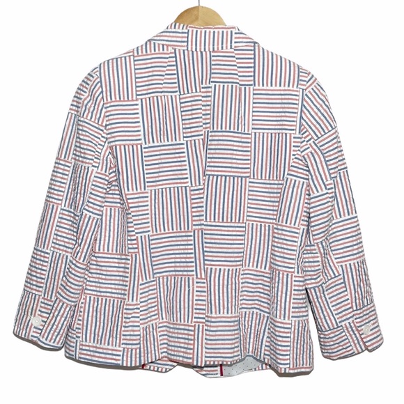 Talbots Seersucker Stripe Patchwork Blazer Size 8P - Picture 10 of 12